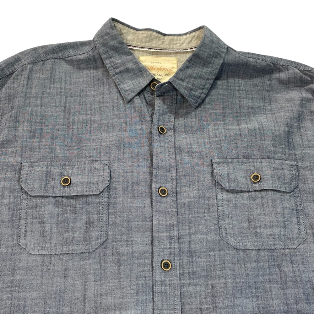 Weatherproof Vintage Mens XXL Blue Cotton Long Sleeve Button Up Shirt 1363390